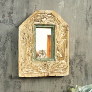 Antique-Inspired Rustic Wooden Mirror Frame: Handcrafted Indian Gift for Vintage Decor