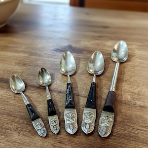 Vintage Thai Brass & Ebony Demitasse Spoon: Ornate Southeast Asian Collectible