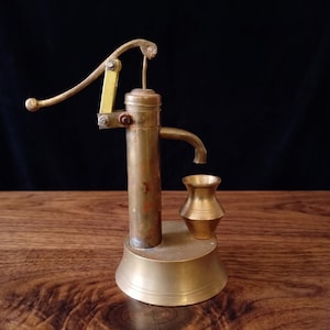 Miniature Brass Water Pump Pot Vintage Indian Dollhouse Well Decor Rustic Collectible Gift