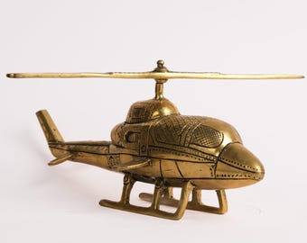 Vintage Brass Helicopter Showpiece Nostalgic Aviation Model Collectible Desk Decor Pilot Gift