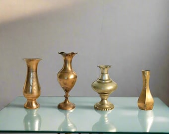Vintage Hand-Carved Brass Vase Collection: Eclectic Home Decor