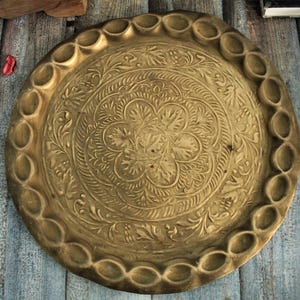Vintage Indian Brass Engraved Plate | Boho Wall Decor