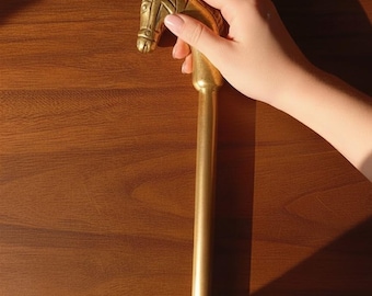Vintage Brass Walking Stick Horse Head Handle Solid Cane Ornate Collectible Decor Gift