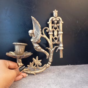 Antique Brass Wall Sconce, Vintage Candlestick Holder, Unique Home Decor image 15