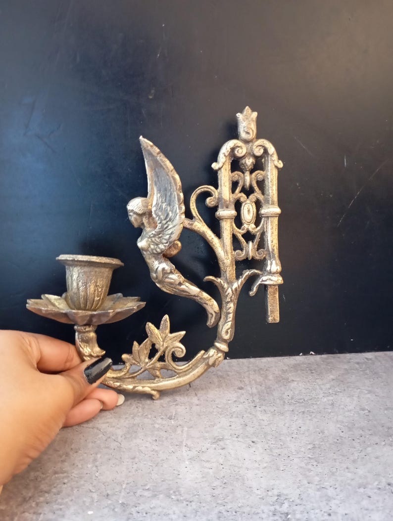 Antique Brass Wall Sconce, Vintage Candlestick Holder, Unique Home Decor image 15