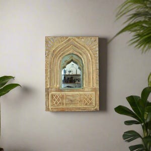 Antique-Inspired Rustic Wooden Mirror Frame: Handcrafted Indian Gift for Vintage Decor