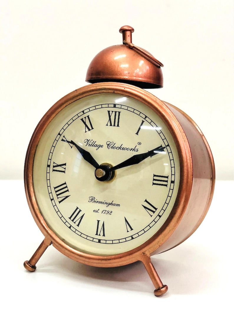 Vintage Style Iron Handcrafted Table Alarm Clock - Unique Decor image 1