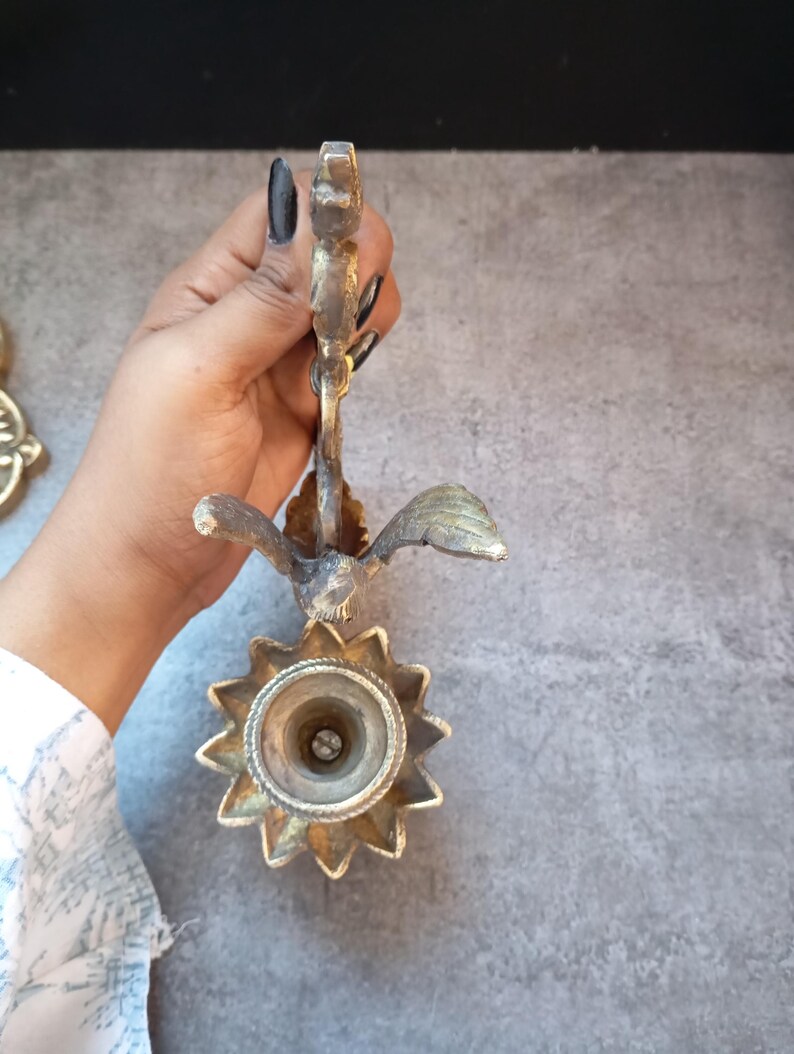 Antique Brass Wall Sconce, Vintage Candlestick Holder, Unique Home Decor image 18