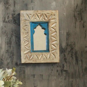 Antique-Inspired Rustic Wooden Mirror Frame: Handcrafted Indian Gift for Vintage Decor