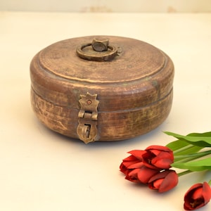 Vintage Brass Chapati Container - Traditional Indian Kitchen Storage