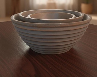 Rustieke handgesneden houten schalenset | Decoratief boerderijdecor
