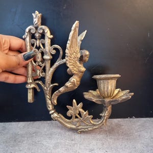 Antique Brass Wall Sconce, Vintage Candlestick Holder, Unique Home Decor image 14