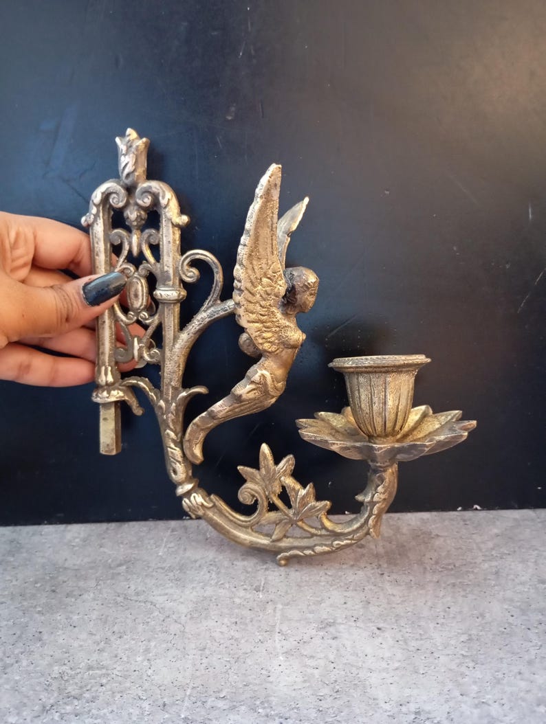 Antique Brass Wall Sconce, Vintage Candlestick Holder, Unique Home Decor image 14