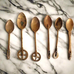 Vintage Brass Tea spoon - Cutter | Unique Wheel Handles - Rustic Kitchen Decor & Collectible Spoons