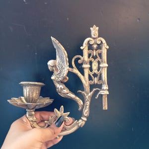 Antique Brass Wall Sconce, Vintage Candlestick Holder, Unique Home Decor image 16