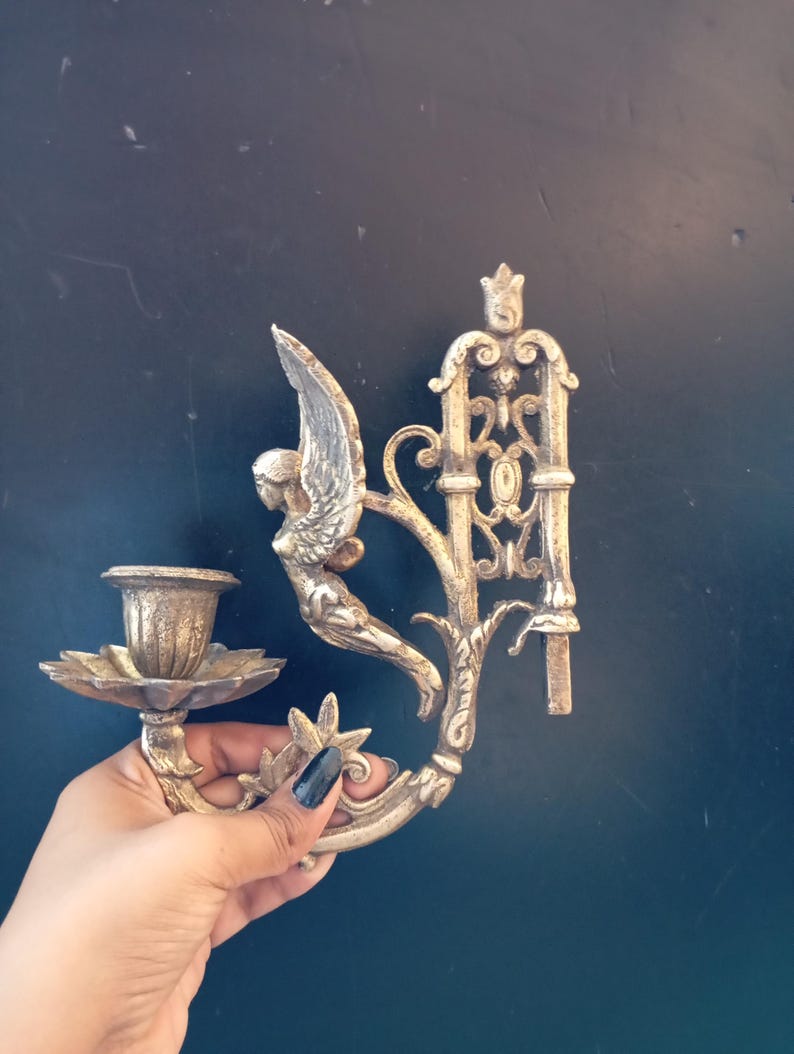 Antique Brass Wall Sconce, Vintage Candlestick Holder, Unique Home Decor image 16