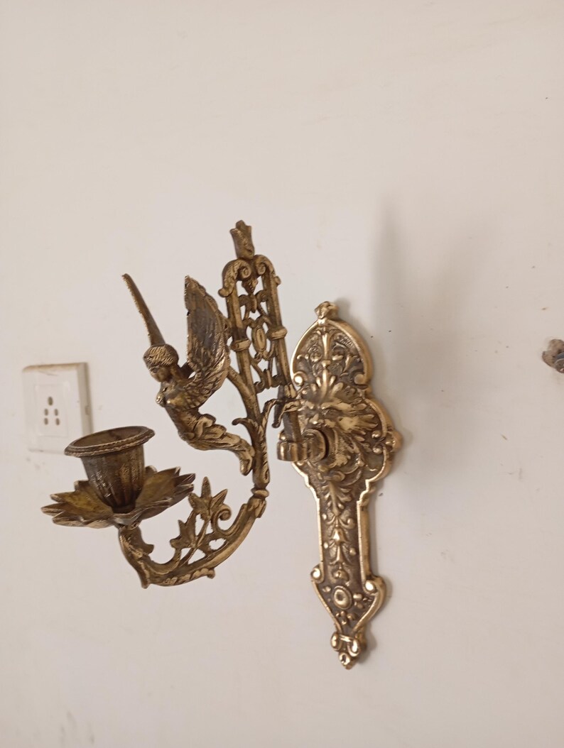 Antique Brass Wall Sconce, Vintage Candlestick Holder, Unique Home Decor image 6