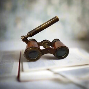 Vintage Brass & Leather Opera Binoculars - Collapsible Handle - Antique Collectible Field Glasses
