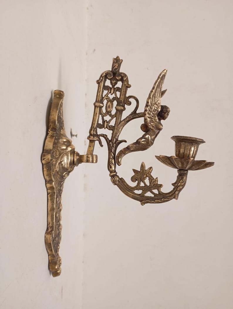 Antique Brass Wall Sconce, Vintage Candlestick Holder, Unique Home Decor image 7
