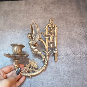 Antique Brass Wall Sconce, Vintage Candlestick Holder, Unique Home Decor image 17