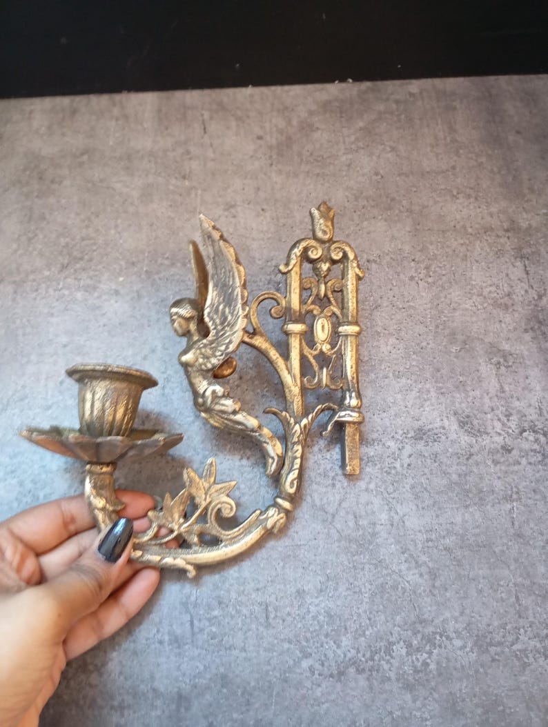 Antique Brass Wall Sconce, Vintage Candlestick Holder, Unique Home Decor image 17