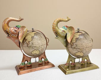 Hand-Painted Metal Elephant Vintage Globe - sold individually