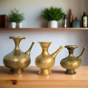 Vintage Indian Brass Water Pot (Kamandal) | Handcrafted Brass Decor | Home Accent | Collectible Spouted Vessel