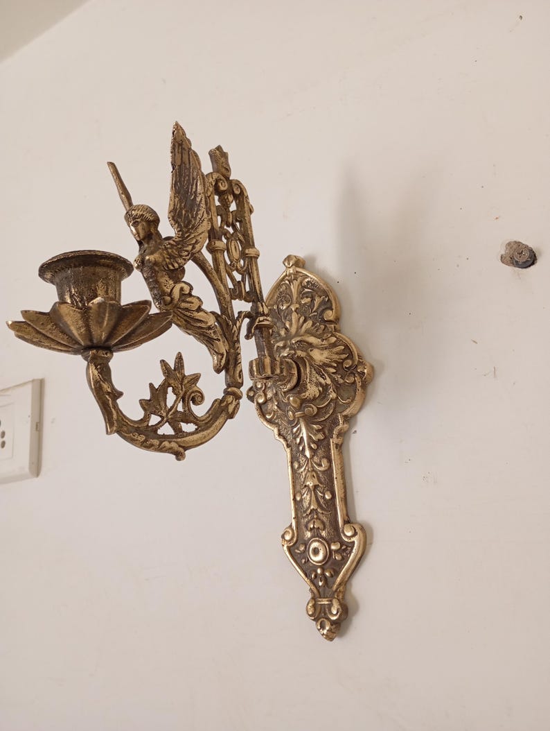 Antique Brass Wall Sconce, Vintage Candlestick Holder, Unique Home Decor image 5