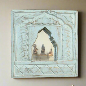 Vintage-Inspired Rustic Wooden Mirror Frame: Handcrafted Indian Gift for Antique Decor