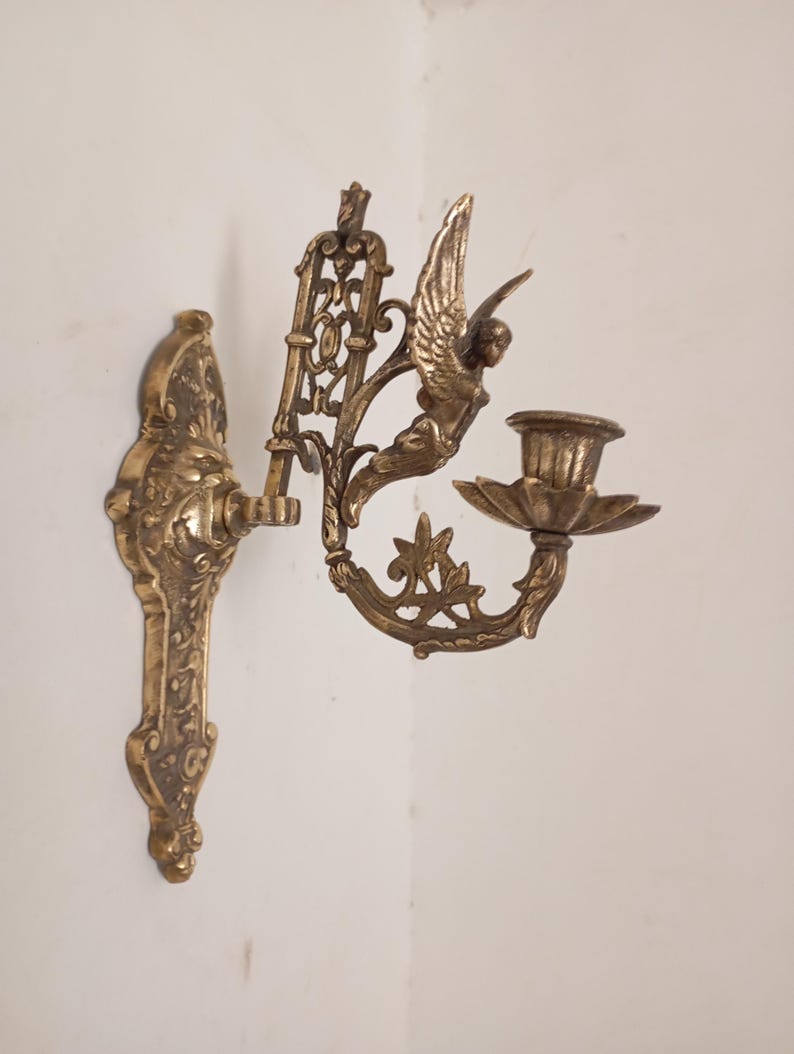 Antique Brass Wall Sconce, Vintage Candlestick Holder, Unique Home Decor image 8