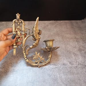 Antique Brass Wall Sconce, Vintage Candlestick Holder, Unique Home Decor image 19
