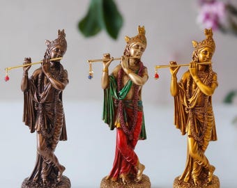 Krishna Flute Statue: Handcrafted Cold Cast Hindu Deity - Spiritual Home Decor