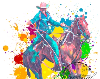 Team Roping Watercolor SVG: Horse & Cowboy Rodeo Design (Digital Download)