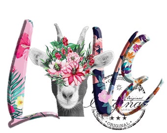 Floral GOAT Love PNG SVG: aquarel sublimatieontwerp (digitale download)