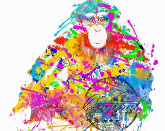 Watercolor Monkey PNG: Leopard Sublimation Design (Digital Download)
