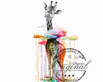 Watercolor Giraffe PNG: Butterfly Sublimation Design (Digital Download)