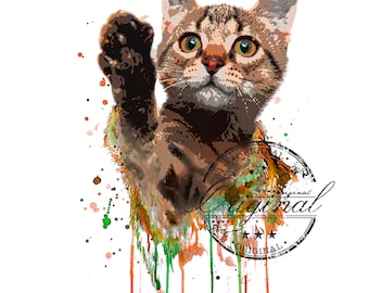 Gato em aquarela PNG: Design de sublimação (download digital)