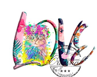 Design de amor de gato em aquarela: sublimação floral PNG SVG (download digital)