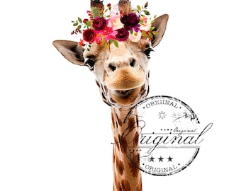 Floral Giraffe PNG SVG: Watercolor Sublimation Design (Digital Download)