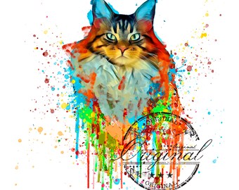 Gato Aquarela PNG SVG: Design de Sublimação (Download Digital)