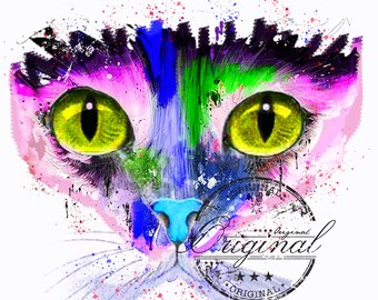 Cara de gato aquarela PNG: Design de sublimação (download digital)