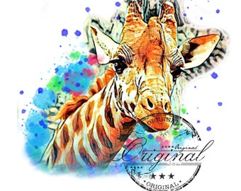 Watercolor Giraffe PNG: Flower Sublimation Design (Digital Download)