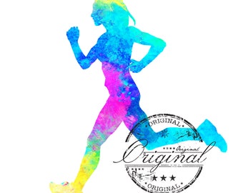 Akvarell kvinna som springer SVG PNG: Sublimeringsdesign för gym (digital nedladdning)