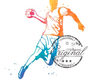 Akvarell handbollsspelare PNG SVG: Sublimeringsdesign för vattenrutschkana (digital nedladdning)