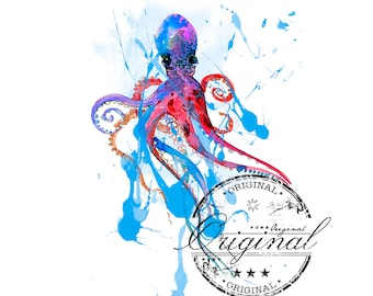 Watercolor Octopus PNG SVG: Sublimation Waterslide Design (Digital Download)
