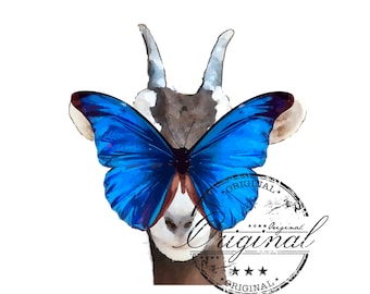 Aquarel geit vlinder PNG SVG: sublimatieontwerp (digitale download)