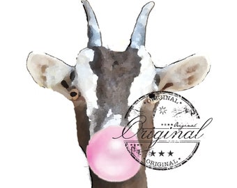 Aquarel geit PNG SVG: kauwgom dierenkunst (digitale download)