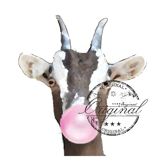 Watercolor Goat PNG SVG: Bubblegum Animal Art (Digital Download)