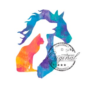 Aquarelle cheval, chien et chat PNG : design par sublimation (téléchargement numérique)