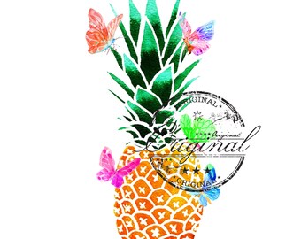 PINEAPPLE vlinder svg png, PINEAPPLE zomer aquarel sublimatie digitaal Download, PINEAPPLE waterglijbaan ontwerp, sublimatie download